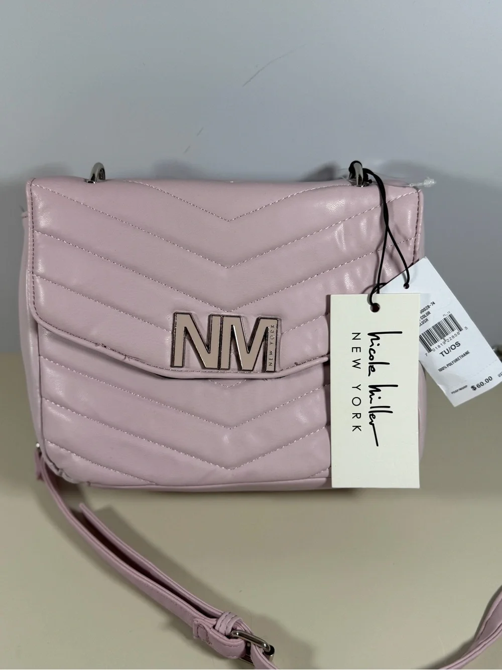 Nicole Miller Quilted Light Pink NM Crossbody Bag